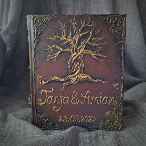 Tree of life Wedding Guest book with Personalized name and date. Small and Large book and set