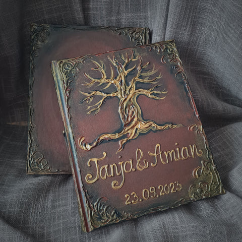 Tree of life Wedding Guest book with Personalized name and date. Small and Large book and set