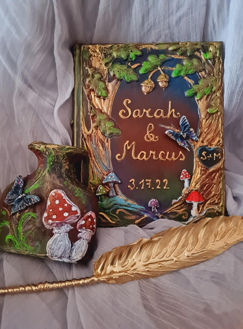 Purple Guest book with mushrooms and butterflies in a fairy forest. All Sizes Book and Set