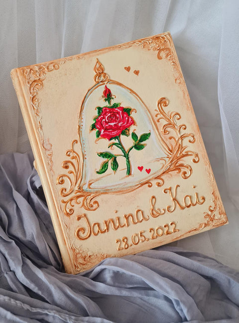 Red Enchanted Rose wedding guest book and set, All Sizes Book and Set.