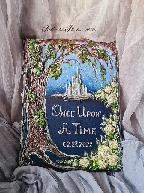 Blue sky wedding guest book with castle. Large Books and Set