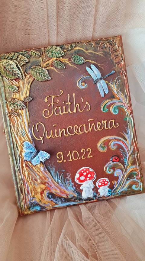 Purple Guest book with mushrooms and butterflies in a fairy forest. All Sizes Book and Set