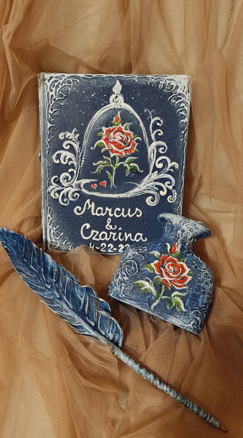 Blue Enchanted Rose guest book and set,  All Sizes wedding guest Book and Set