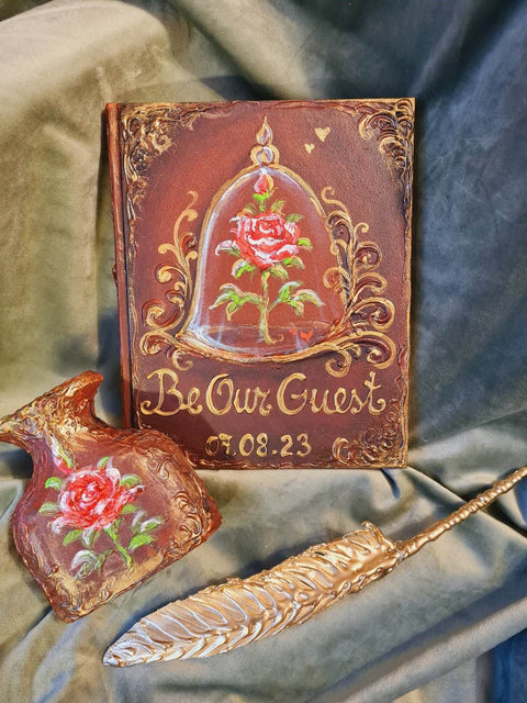 Be Our Guest. Enchanted Rose wedding guest book and set,  All Sizes Book and Set.