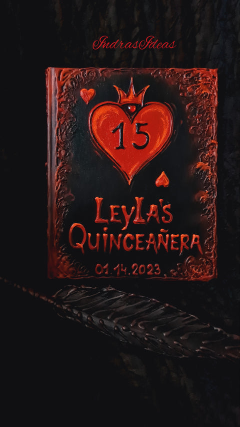 Gothic, dark fairytale Quince guest book, Personalized red heard guest book and set. A4 A5