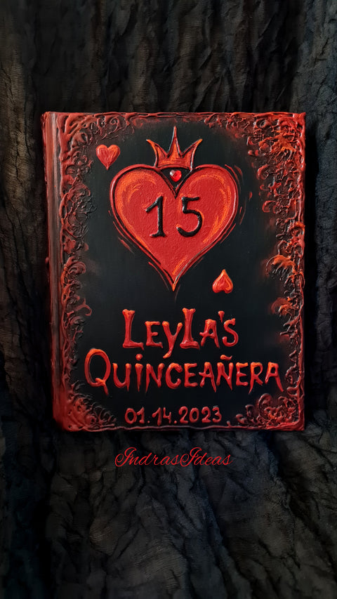 Gothic, dark fairytale Quince guest book, Personalized red heard guest book and set. A4 A5