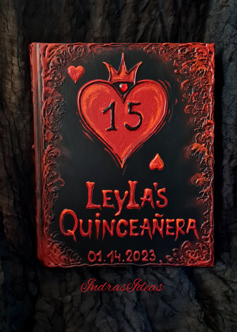 Red Queen of Hearts Quinceanera Guest Book - Wonderland Keepsake