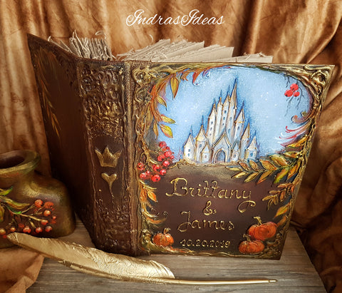 Romantic Castle in Autumn, wedding guest book. S/L books and set.