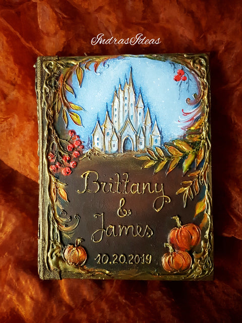 Romantic Castle in Autumn, wedding guest book. S/L books and set.