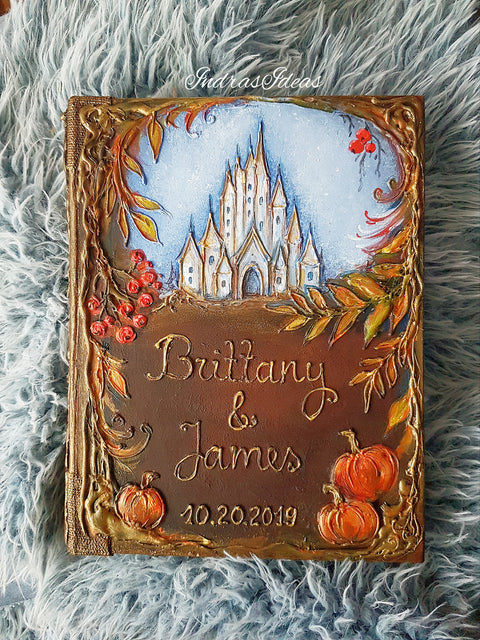 Romantic Castle in Autumn, wedding guest book. S/L books and set.