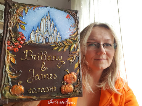 Romantic Castle in Autumn, wedding guest book. S/L books and set.