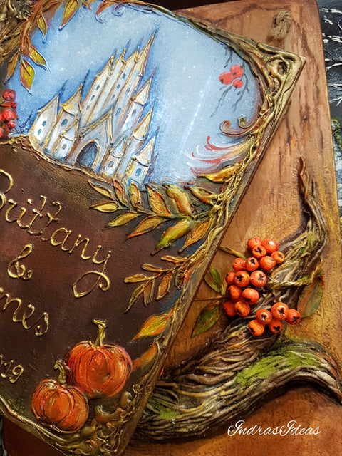 Romantic Castle in Autumn, wedding guest book. S/L books and set.