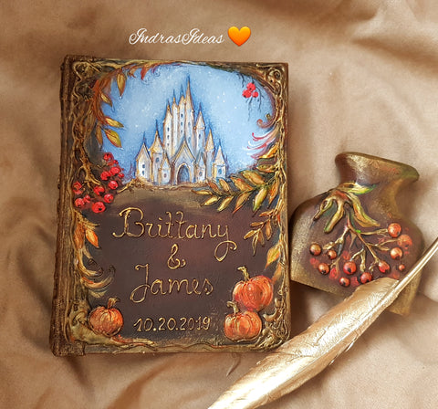 Romantic Castle in Autumn, wedding guest book. S/L books and set.