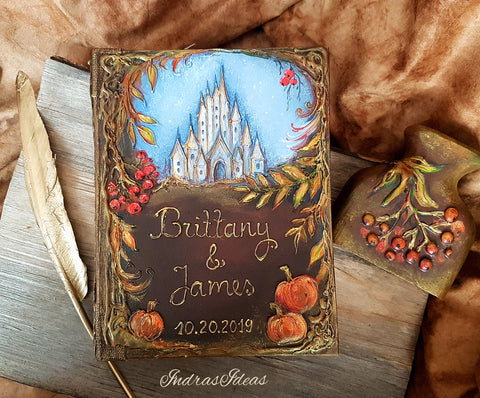 Romantic Castle in Autumn, wedding guest book. S/L books and set.