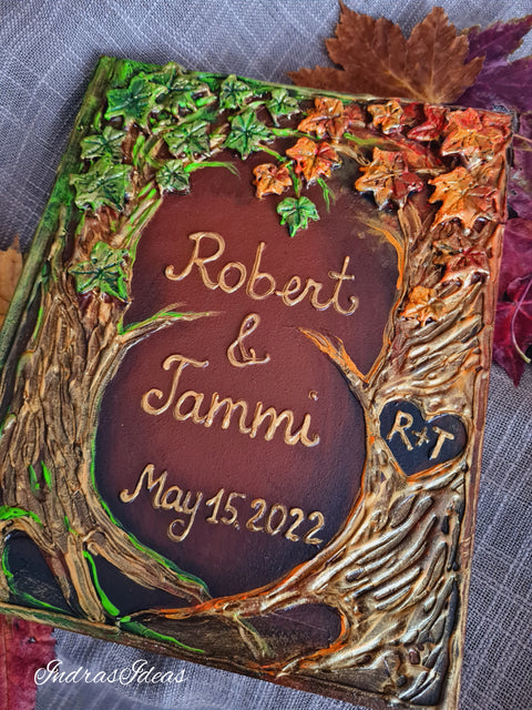 Colorful tree with initials, fall event guest book, wedding, quinceanera guest book. All size book and set.