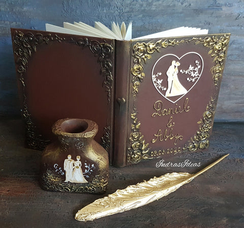 Wedding Couple silhouette in heart guest book. Bride and Groom guest book. S/L book and set