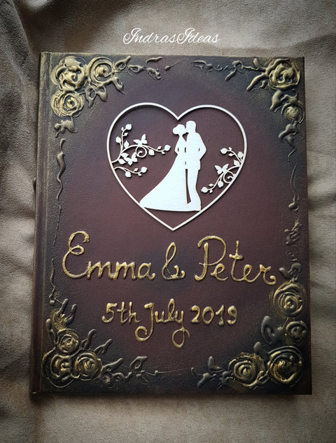 Wedding Couple silhouette in heart guest book. Bride and Groom guest book. S/L book and set