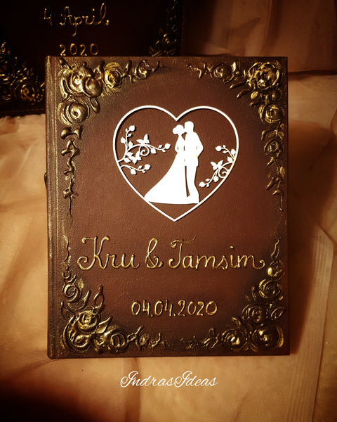 Wedding Couple silhouette in heart guest book. Bride and Groom guest book. S/L book and set