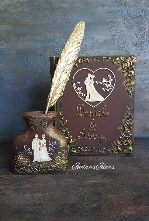 Wedding Couple silhouette in heart guest book. Bride and Groom guest book. S/L book and set
