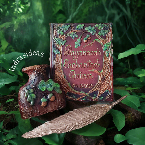 Enchanted forest Quince, sweet 16, Wedding guest book. Book and Set