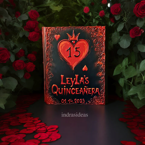 Gothic, dark fairytale Quince guest book, Personalized red heard guest book and set. A4 A5