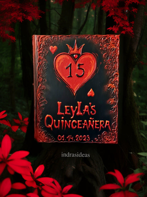 Gothic, dark fairytale Quince guest book, Personalized red heard guest book and set. A4 A5