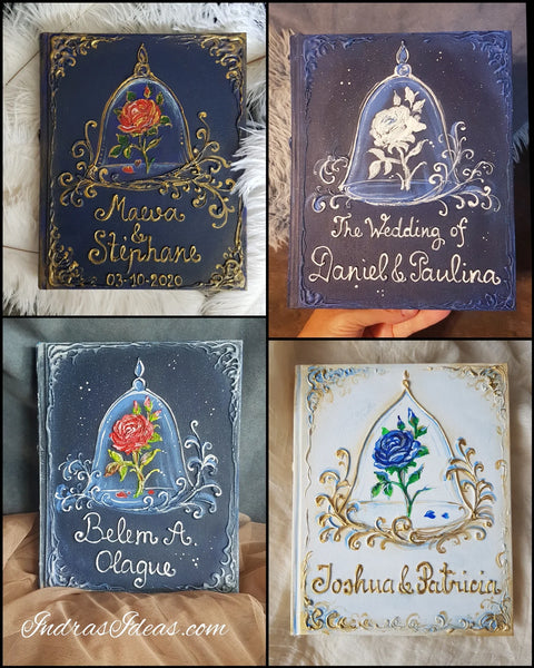 Blue Enchanted Rose guest book and set,  All Sizes wedding guest Book and Set