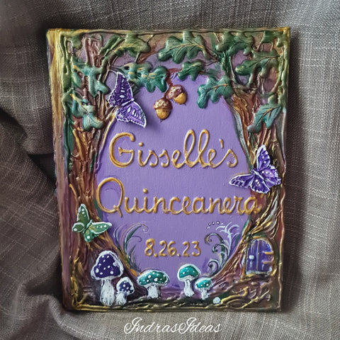 Purple Guest book with mushrooms and butterflies in a fairy forest. All Sizes Book and Set