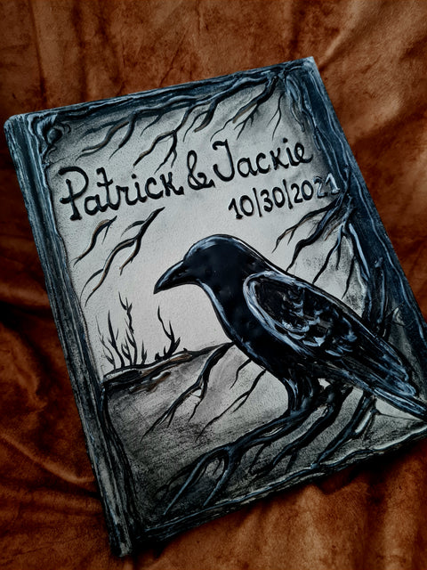 Personalized 3D Raven Wedding Guest Book | Gothic Woodland