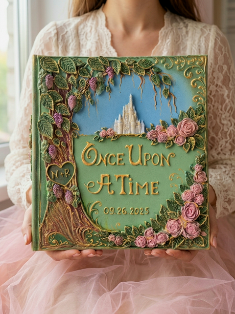 Personalized Photo Album & Fairytale Wedding Guest Book – Once Upon A Time Castle Memory Book