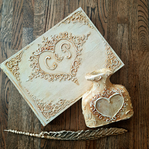 Custom 3D Baroque Wedding Guest Book, Personalized Vintage Monogram Keepsake