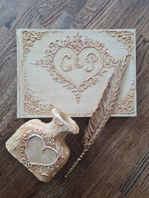 Custom 3D Baroque Wedding Guest Book, Personalized Vintage Monogram Keepsake