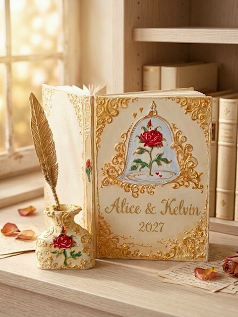 Custom Fairytale Wedding Guest Book with Enchanted Rose