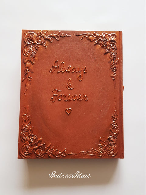 Rustic, copper wedding guest book with castle. Book and set -book, feather pen and penholder