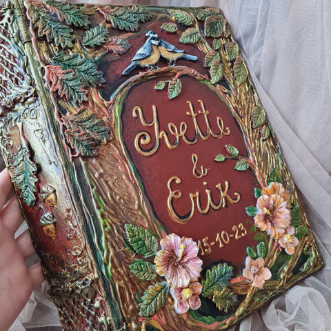 Personalized 3D Sculpted Wedding Guest Book – Enchanted Forest & Lovebirds Rustic Keepsake