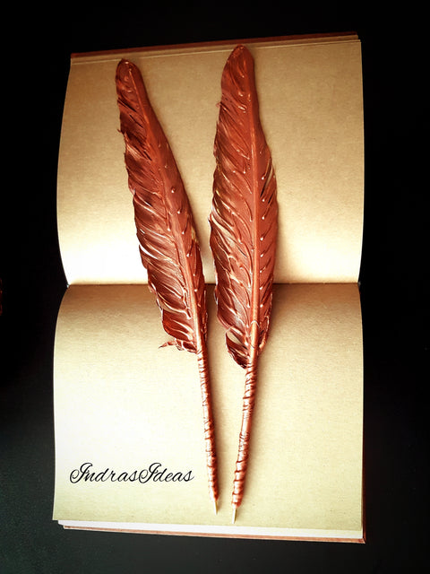 Rustic, copper wedding guest book with castle. Book and set -book, feather pen and penholder