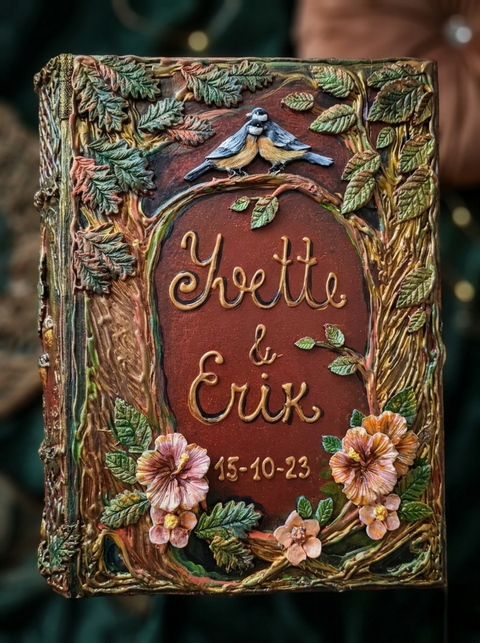 Personalized 3D Sculpted Wedding Guest Book – Enchanted Forest & Lovebirds Rustic Keepsake
