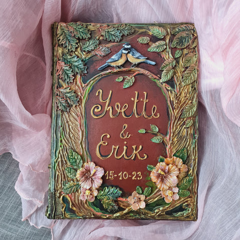 Personalized 3D Sculpted Wedding Guest Book – Enchanted Forest & Lovebirds Rustic Keepsake