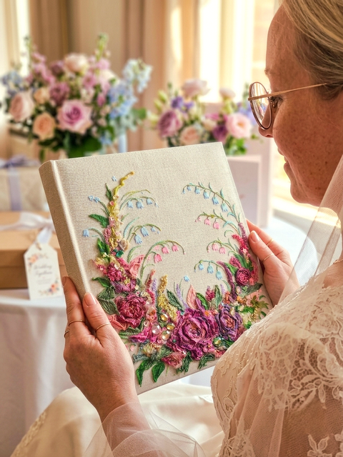 Handmade 3D Embroidered Floral Photo Album – Luxury Wedding & Family Keepsake