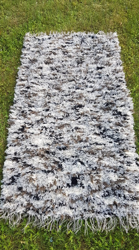 Super fluffy gray+brown+white+black rug, Hand woven Eco Rug, Wool Carpet, Rustic Handwoven wool rug