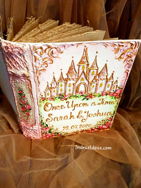 Pink castle wedding guest book and set