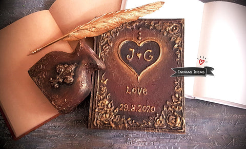 Personalized rustic heart wedding guest book set, with initials and date.