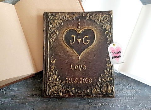 Personalized rustic heart wedding guest book set, with initials and date.