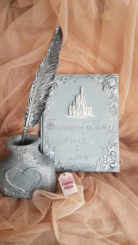 Silver Cinderella's Castle Wedding guest book and set