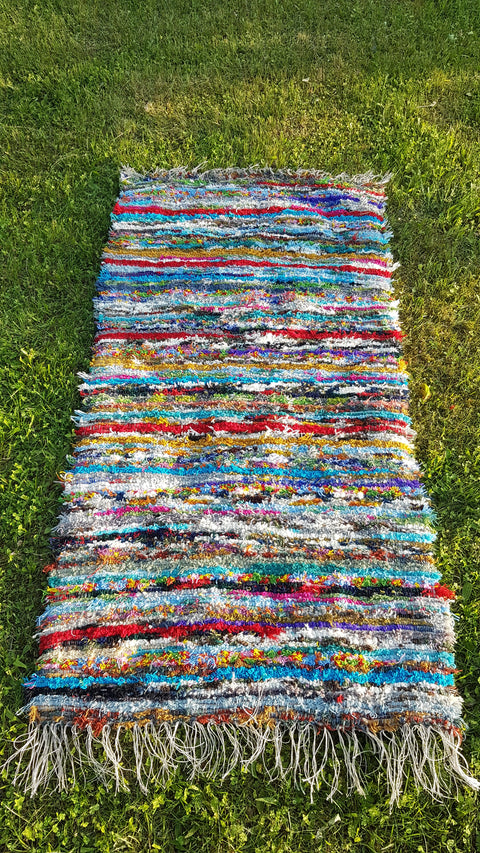 Rainbow hand woven wool rug, colorful wool rug