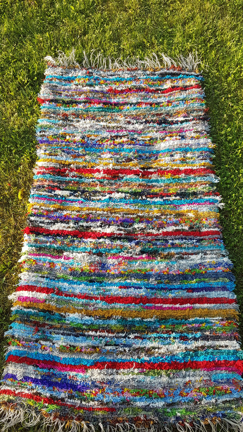 Rainbow hand woven wool rug, colorful wool rug