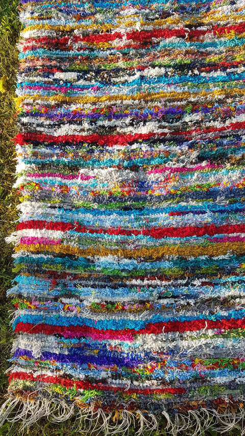 Rainbow hand woven wool rug, colorful wool rug