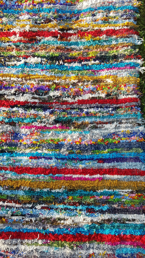Rainbow hand woven wool rug, colorful wool rug