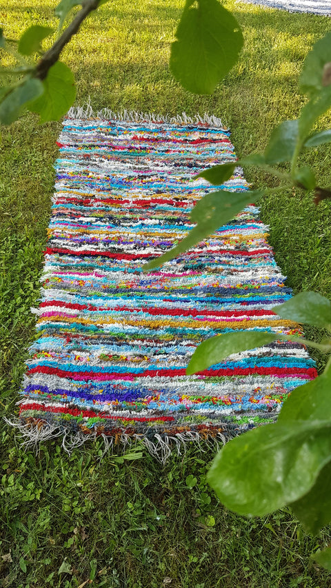 Rainbow hand woven wool rug, colorful wool rug