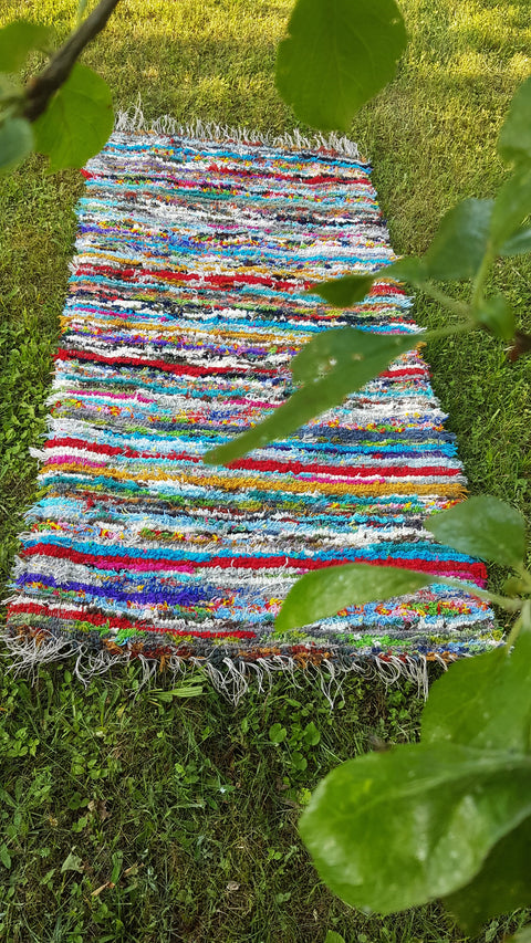 Rainbow hand woven wool rug, colorful wool rug